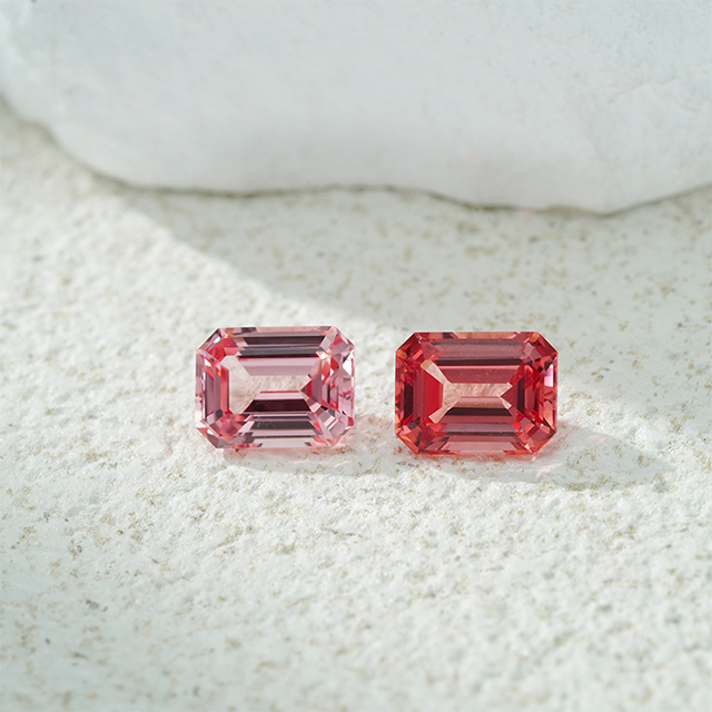 Octogone taille émeraude rose Padparadscha couleur pierres précieuses cultivées en laboratoire en vrac