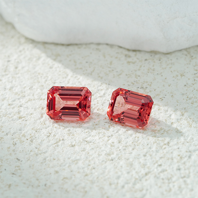 Octogone taille émeraude rose Padparadscha couleur pierres précieuses cultivées en laboratoire en vrac