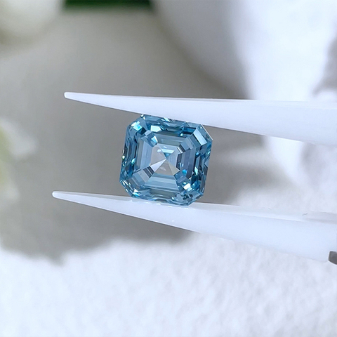 Diamant de couleur bleue fantaisie, taille Asscher, CVD, cultivé en laboratoire avec IGI