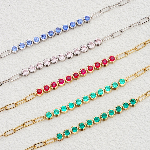 Bracelets de tennis en chaîne avec pierres précieuses cultivées en laboratoire, couleur or 14 carats