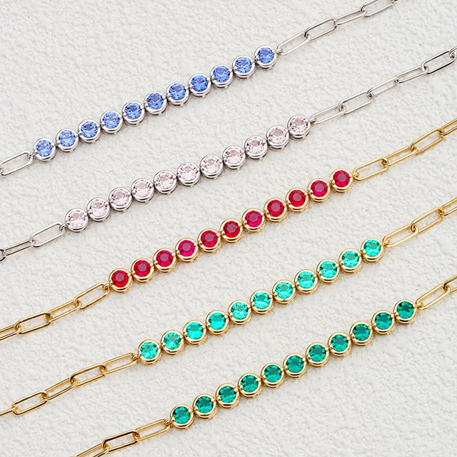 Bracelets de tennis en chaîne avec pierres précieuses cultivées en laboratoire, couleur or 14 carats