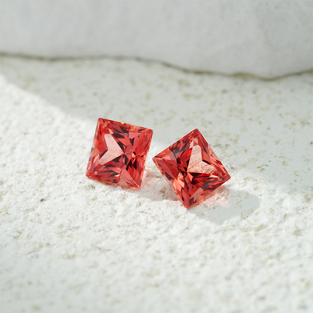 Pierres précieuses cultivées en laboratoire de couleur Padparadscha rose taille princesse