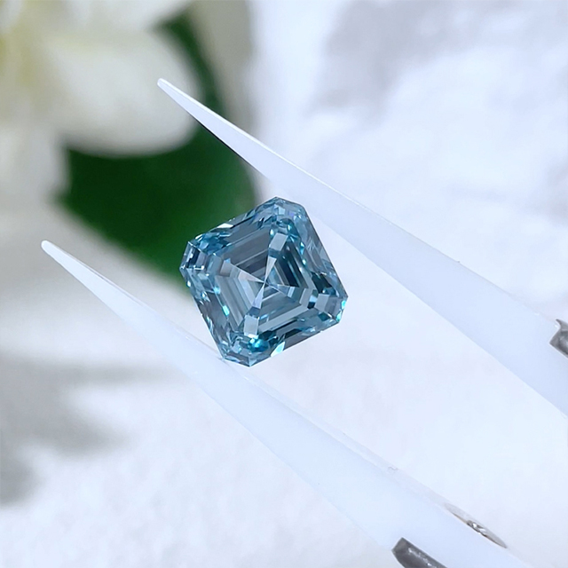 Diamant de couleur bleue fantaisie, taille Asscher, CVD, cultivé en laboratoire avec IGI