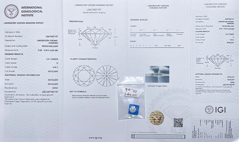 Diamant cultivé en laboratoire CVD en vrac certifié IGI 3 carats DEF VVS