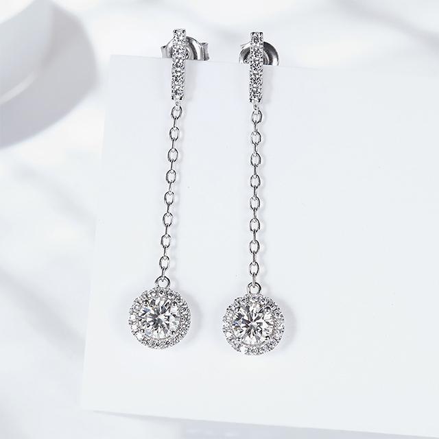 Boucles d'oreilles en argent sterling S925, rondes et brillantes, en Moissanite, pendantes en diamant